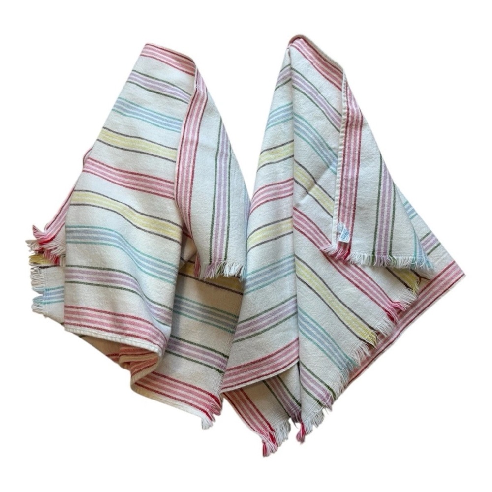 Vtg Cottage Striped Cannon Kitchen Towels All Cotton Retro Neon Pastel Tea Towel